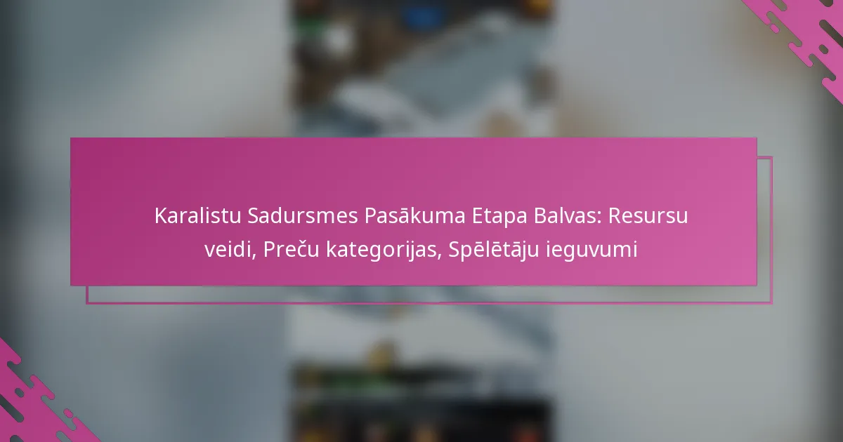 Karalistu Sadursmes Pasākuma Etapa Balvas: Resursu veidi, Preču kategorijas, Spēlētāju ieguvumi