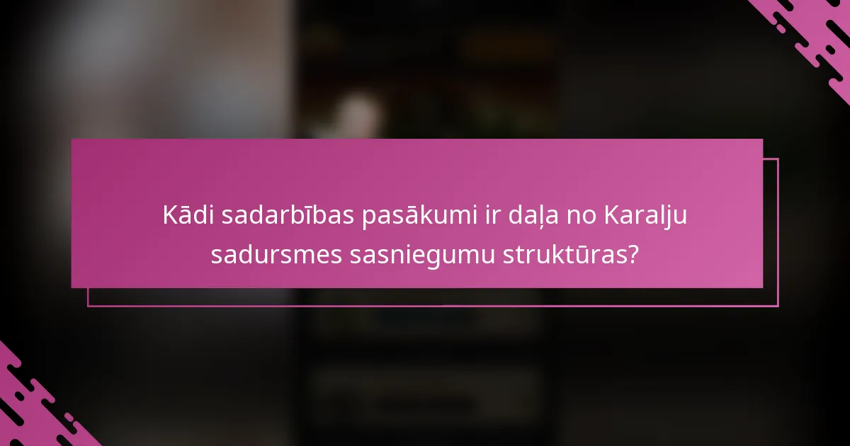 Kādi sadarbības pasākumi ir daļa no Karalju sadursmes sasniegumu struktūras?